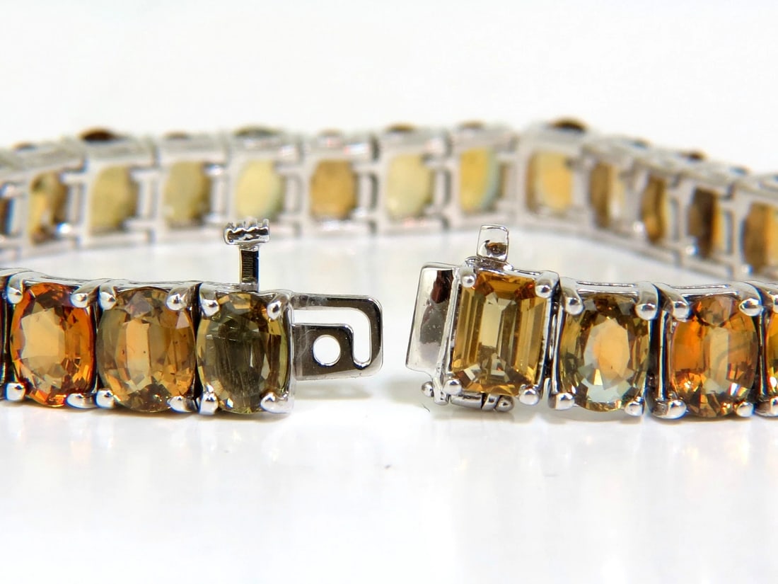 33.00ct. NATURAL GEM YELLOW GREEN ORANGE COLOR SAPPHIRES TENNIS BRACELET 14kt - 8