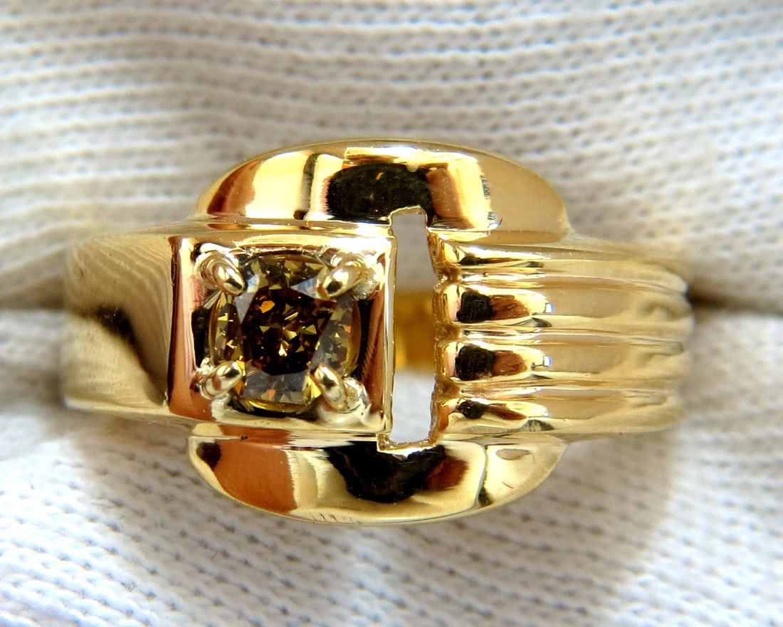 GIA Certified Natural Fancy color Diamond ring 14kt. Buckle Deco - 7