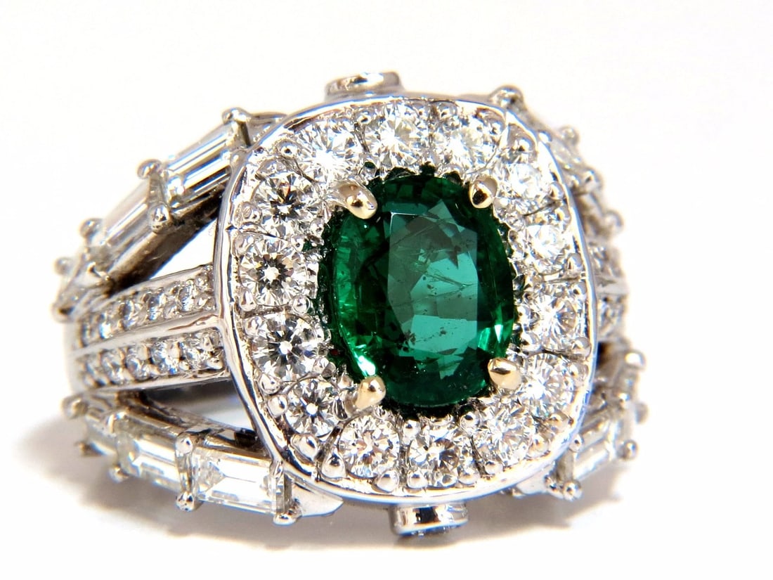 6.00ct natural vivid bright green emerald diamonds ring 14kt - 2
