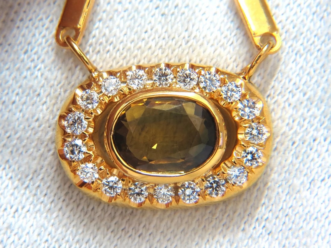 2.70ct natural orange brown sapphire diamonds necklace 18kt 14.25 inch - 2
