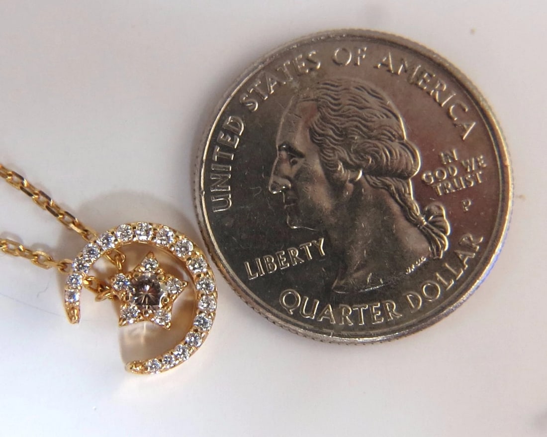 .30ct. Islam Crescent Star Necklace 18kt + - 3
