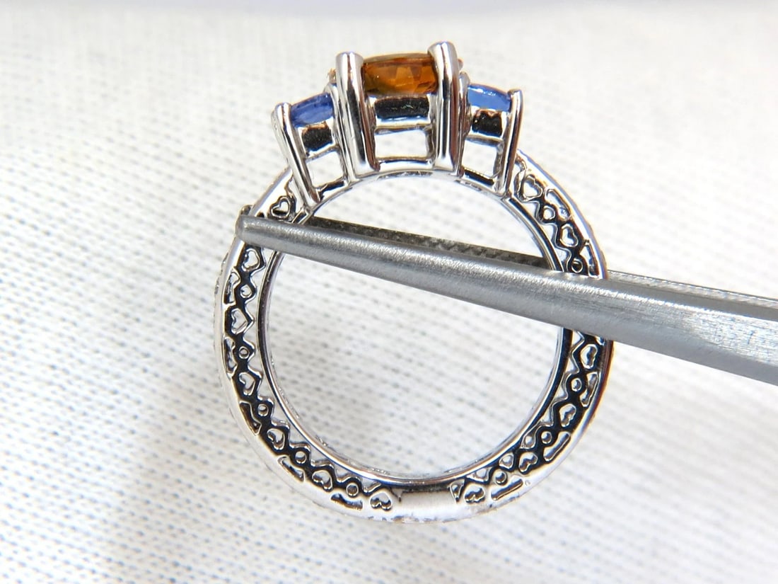 3.68CT NATURAL FANCY VIVID YELLOW BROWN SAPPHIRE TANZANITE DIAMONDS RING 14KT - 4
