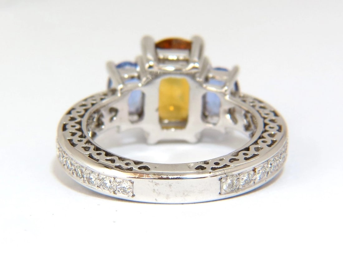 3.68CT NATURAL FANCY VIVID YELLOW BROWN SAPPHIRE TANZANITE DIAMONDS RING 14KT - 6