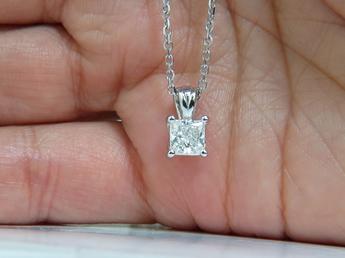 GIA 1.01CT BRILLIANT PRINCESS CUT DIAMOND SOLITAIRE PENDANT H/VVS1 14kt - 4