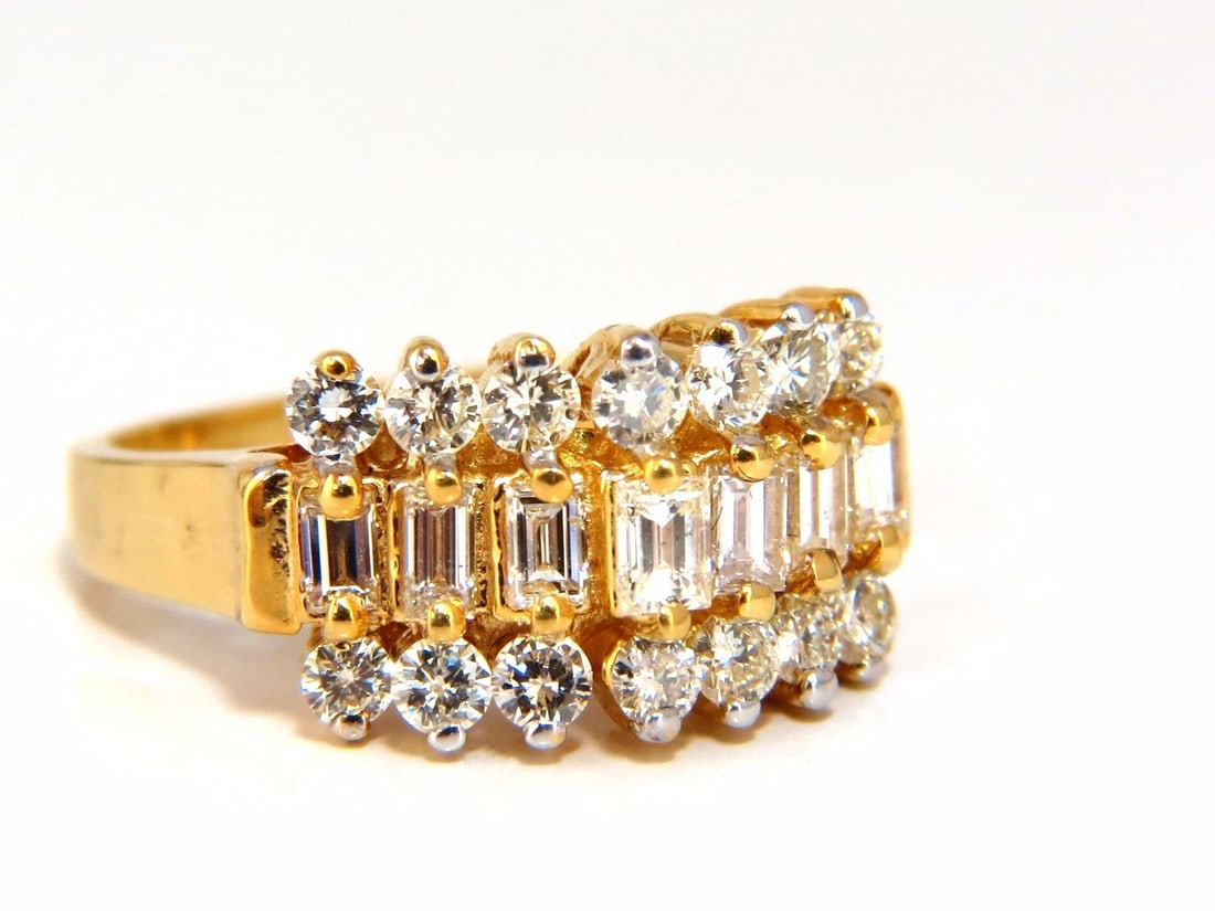 1.40ct natural diamonds raised cathedral ring 14kt: Title: 1.40ct natural diamonds raised cathedral ring 14kt Description: MAGNIFICENT JEWELS 1.40ct. Natural diamonds cathedral ring. Rounds & Baguettes, Full cut Brilliants H-color Si-1 clarity. 14Kt ye