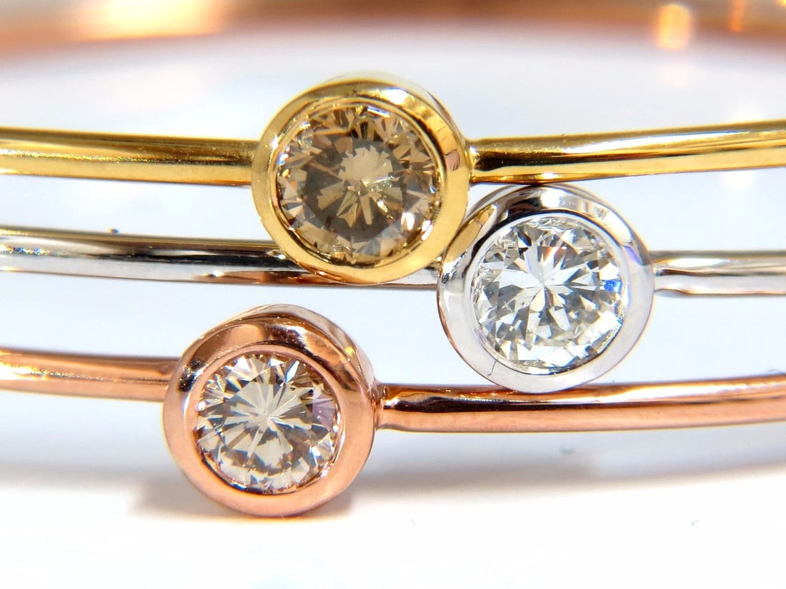 1.18CT Stackable Bangles Diamonds Bracelet 14KT Fancy Color Mod Interlock - 2