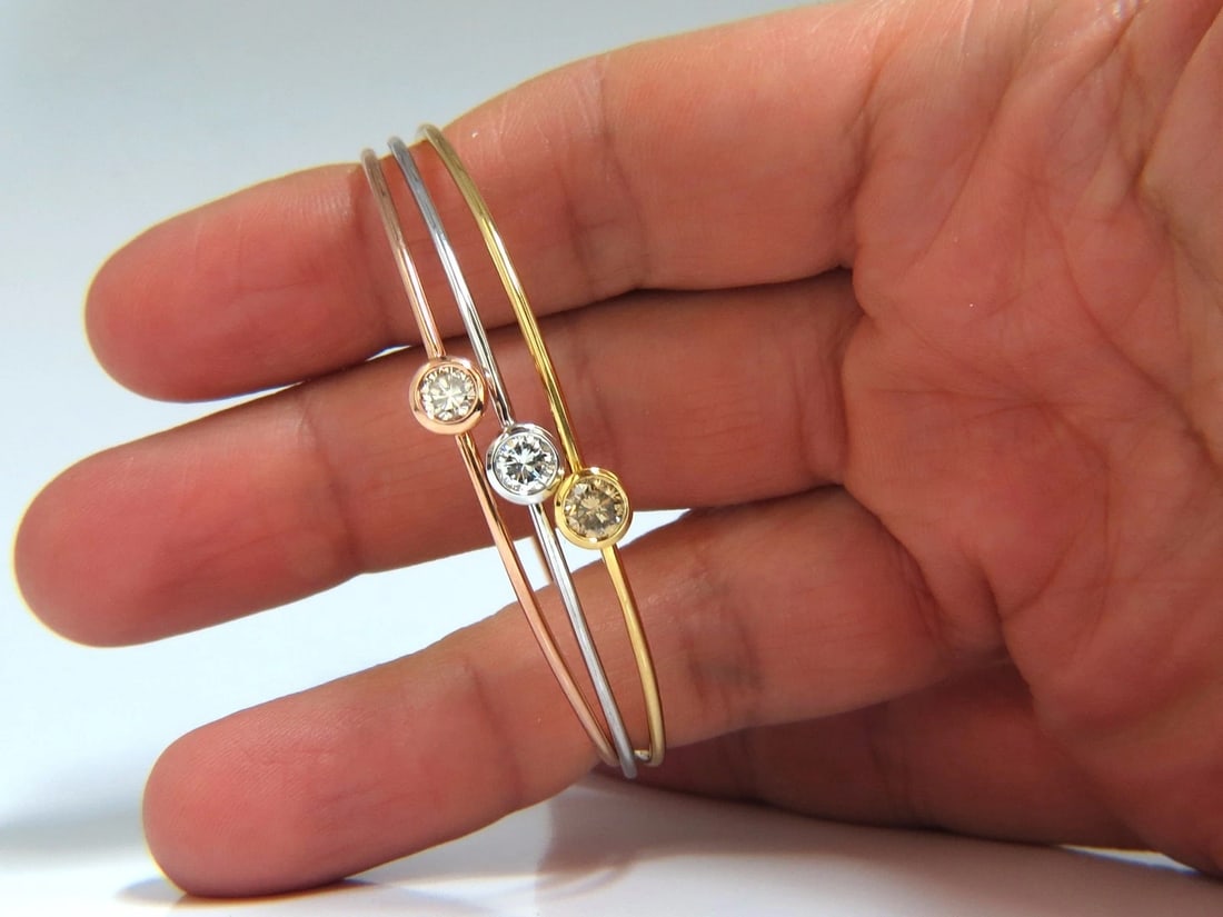 1.18CT Stackable Bangles Diamonds Bracelet 14KT Fancy Color Mod Interlock - 5