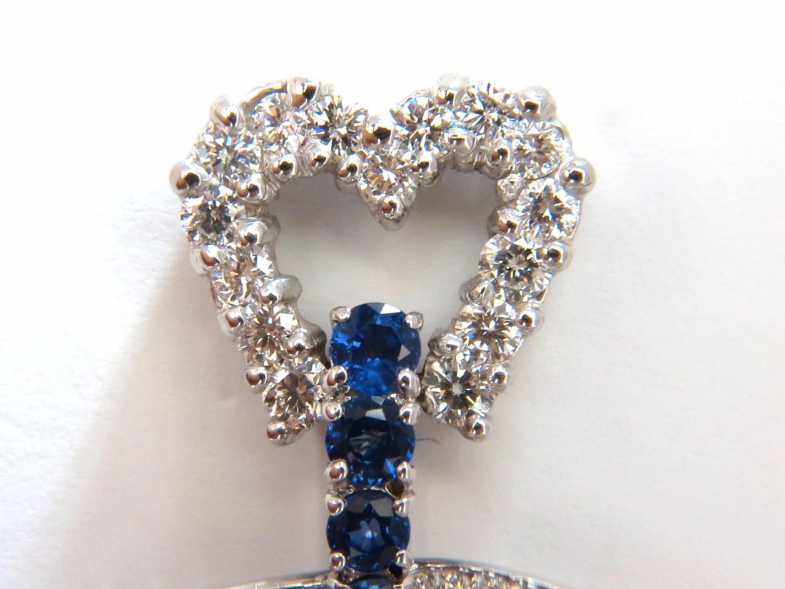 6.00ct Natural Diamonds Sapphire 3 Tier Dangle earrings 14kt gold Heart - 2