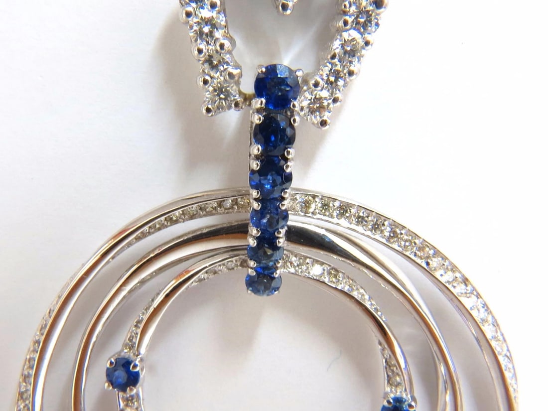 6.00ct Natural Diamonds Sapphire 3 Tier Dangle earrings 14kt gold Heart - 3