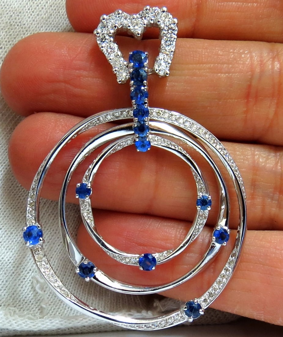 6.00ct Natural Diamonds Sapphire 3 Tier Dangle earrings 14kt gold Heart - 7
