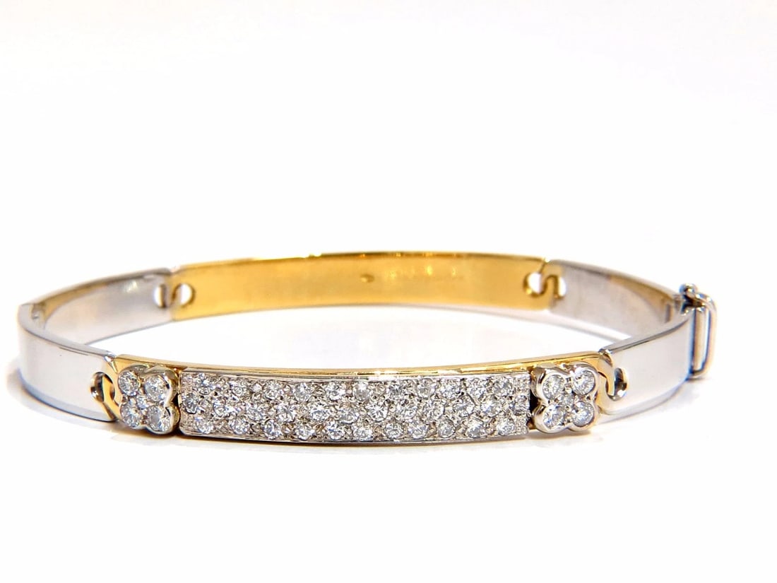 designer bangle bracelet 18kt 1.50ct. natural diamonds two toned mod - 2