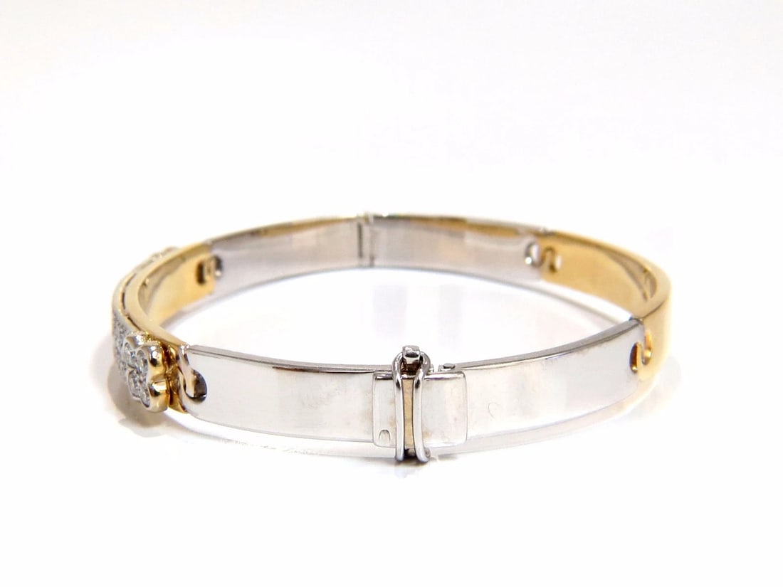 designer bangle bracelet 18kt 1.50ct. natural diamonds two toned mod - 4