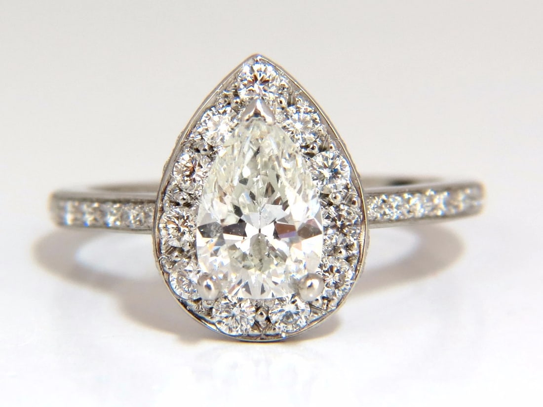 GIA Certified 1.15ct Pear Shape diamond ring 1.00ct. round accents platinum (1 of 8)