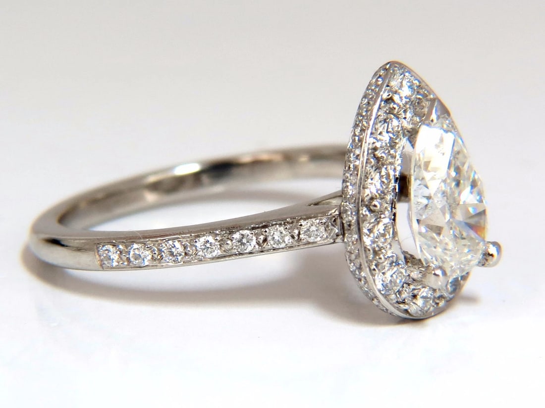 GIA Certified 1.15ct Pear Shape diamond ring 1.00ct. round accents platinum - 2
