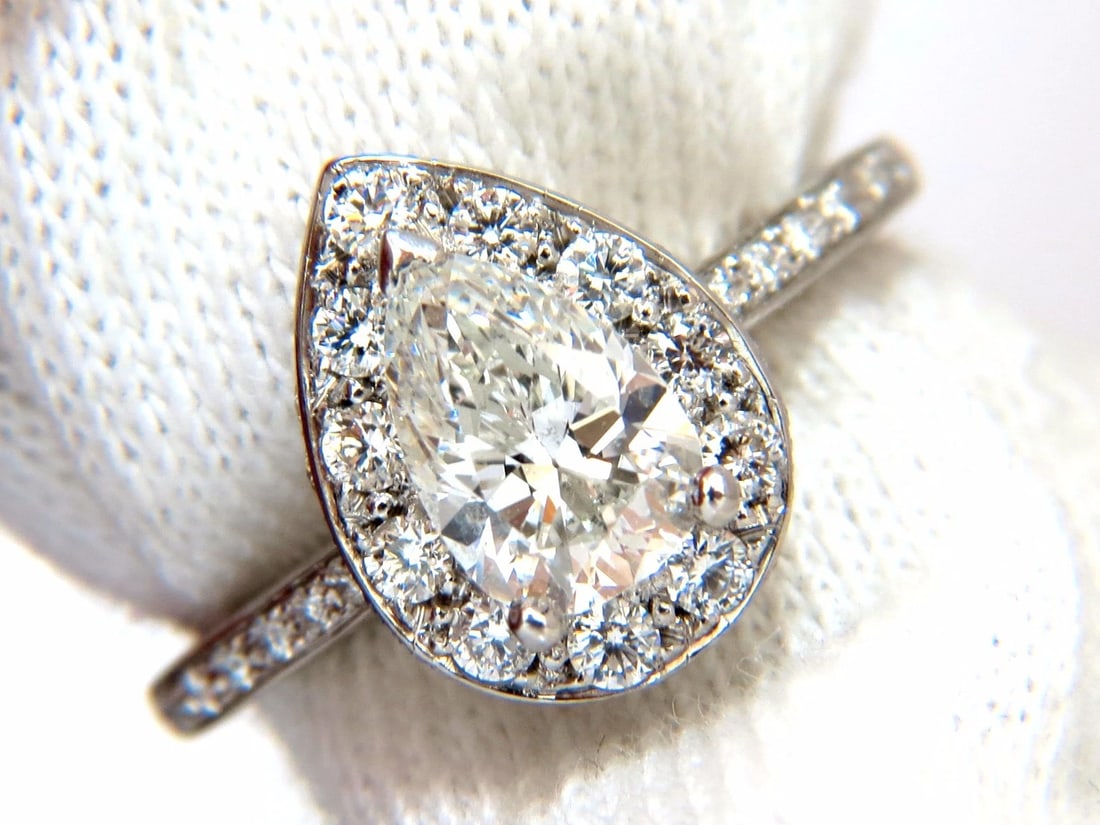 GIA Certified 1.15ct Pear Shape diamond ring 1.00ct. round accents platinum - 6