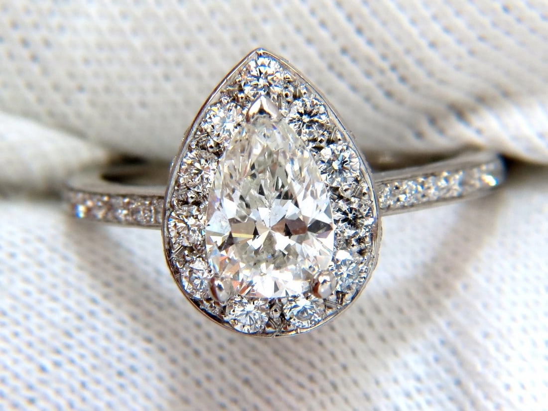 GIA Certified 1.15ct Pear Shape diamond ring 1.00ct. round accents platinum - 7