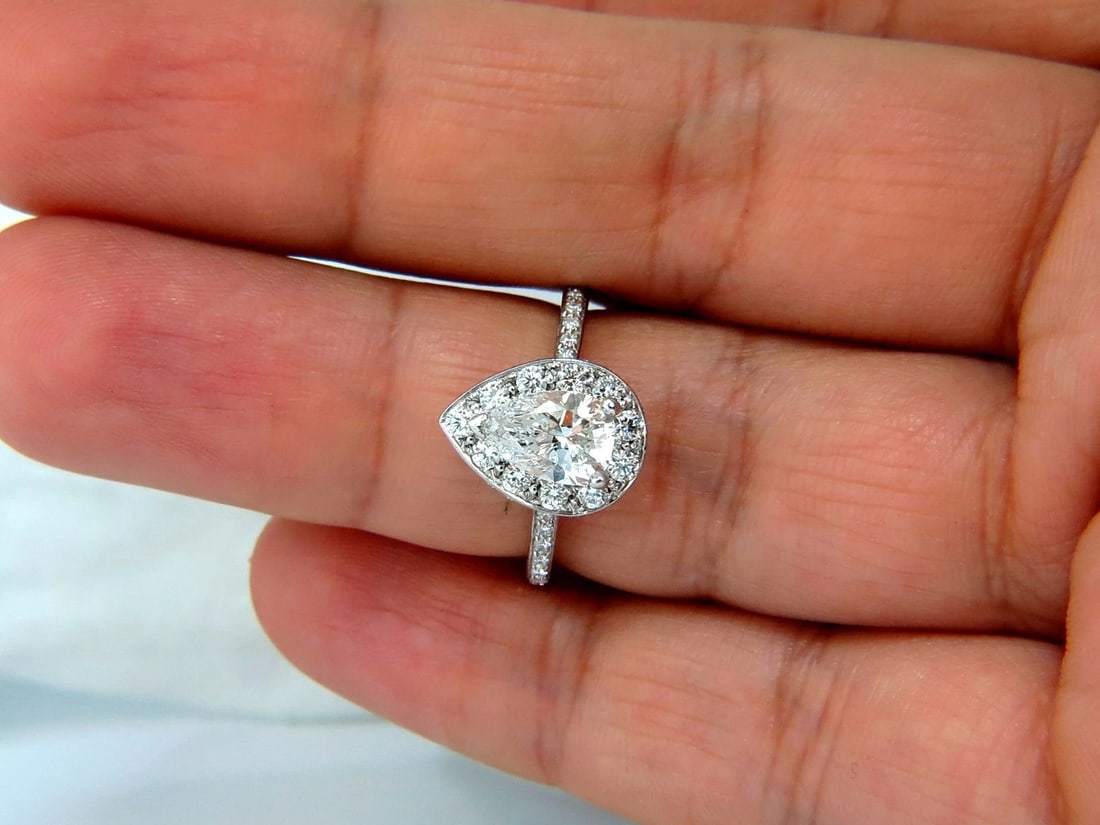 GIA Certified 1.15ct Pear Shape diamond ring 1.00ct. round accents platinum - 8