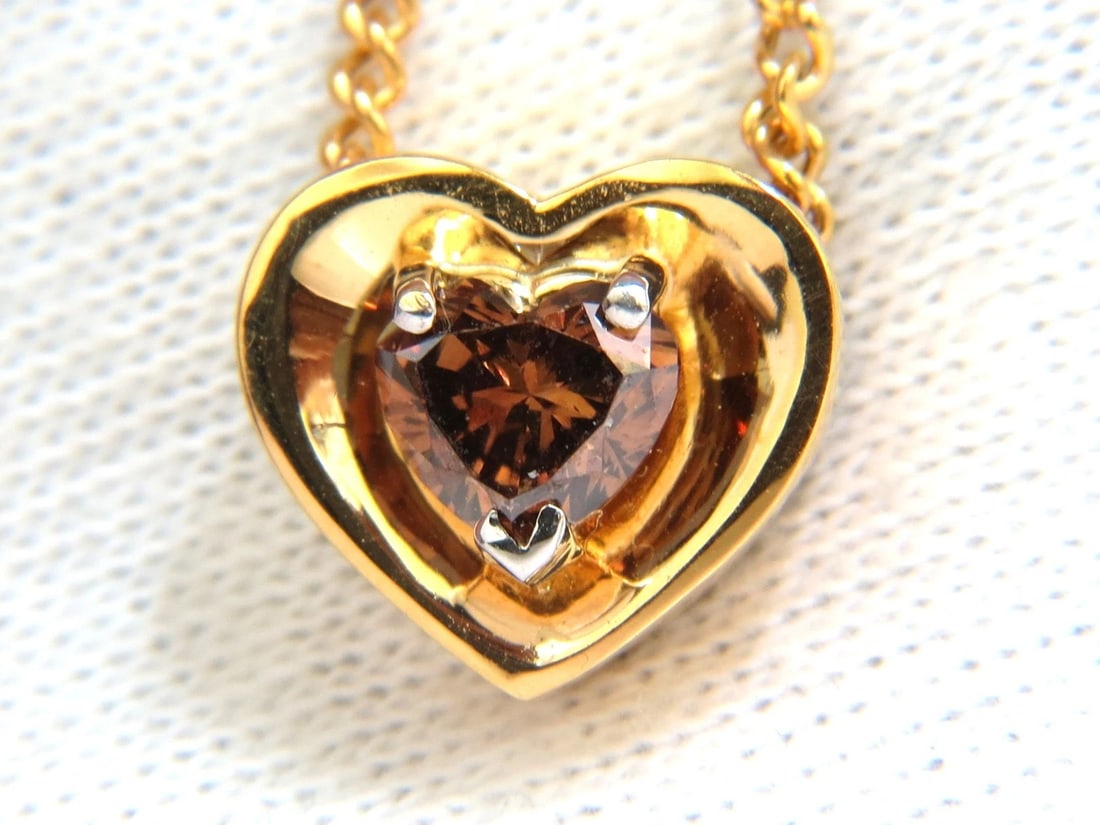 .78CT NATURAL PURE VIVID BROWN HEART CUT DIAMOND PENDANT 14KT NECKLACE+ - 2