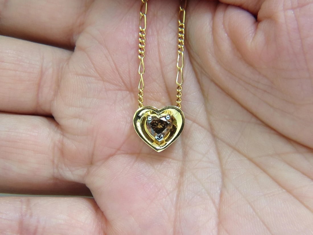.78CT NATURAL PURE VIVID BROWN HEART CUT DIAMOND PENDANT 14KT NECKLACE+ - 7