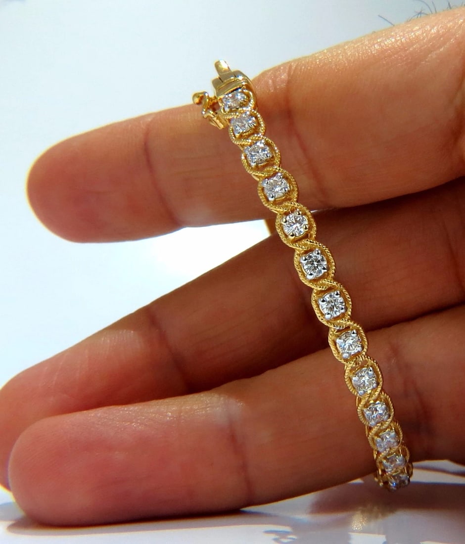 1.37ct Rope Twist Encased Natural Round Diamonds Bangle Bracelet 14 karat - 8