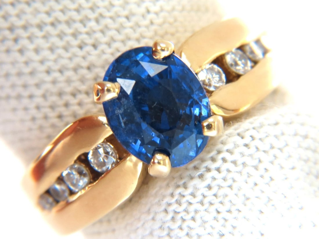 GIA Certified 2.66ct natural no heat sapphire diamond ring 14kt. unheated blue - 2