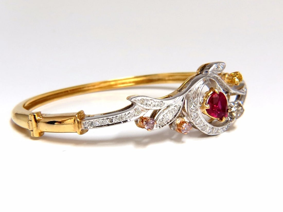 GIA Certified No Heat Natural Ruby Fancy color diamonds bangle bracelet - 2