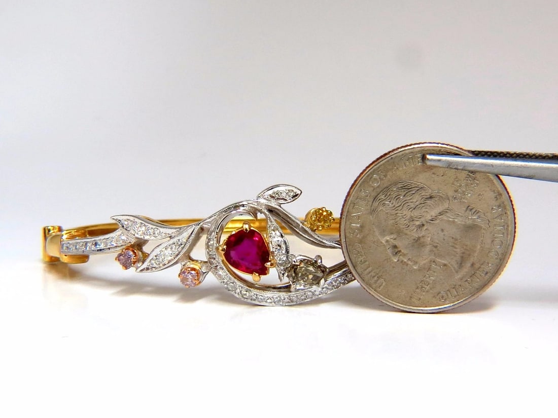 GIA Certified No Heat Natural Ruby Fancy color diamonds bangle bracelet - 7