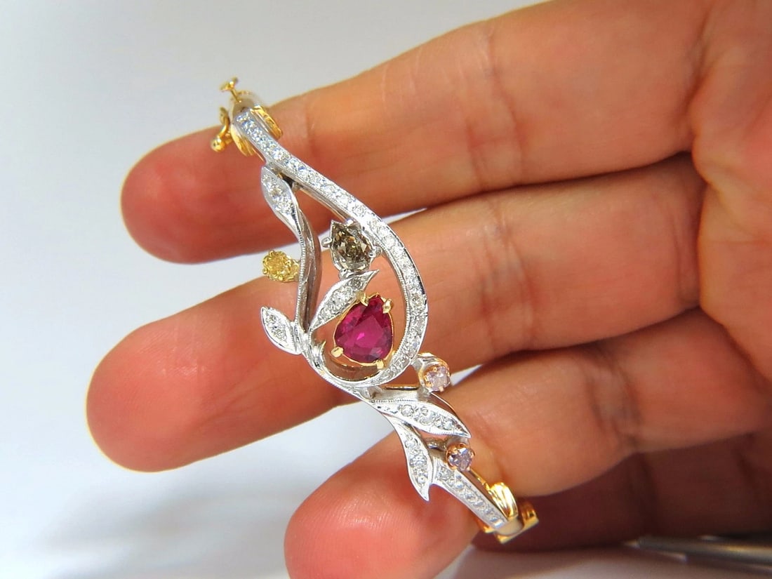 GIA Certified No Heat Natural Ruby Fancy color diamonds bangle bracelet - 8