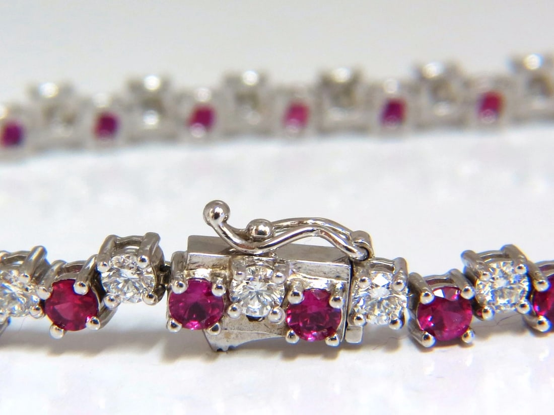 5.96ct natural ruby diamonds alternating tennis bracelet 14kt - 4