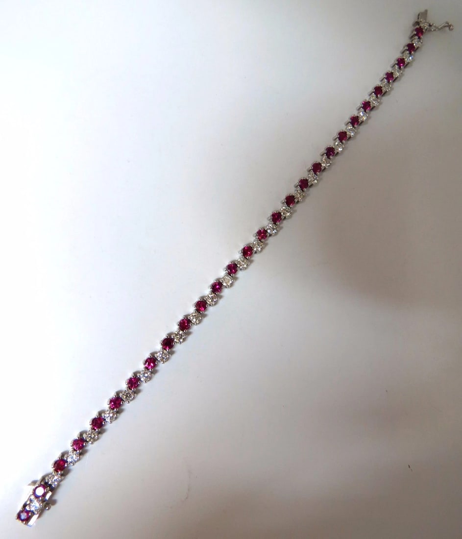 5.96ct natural ruby diamonds alternating tennis bracelet 14kt - 5