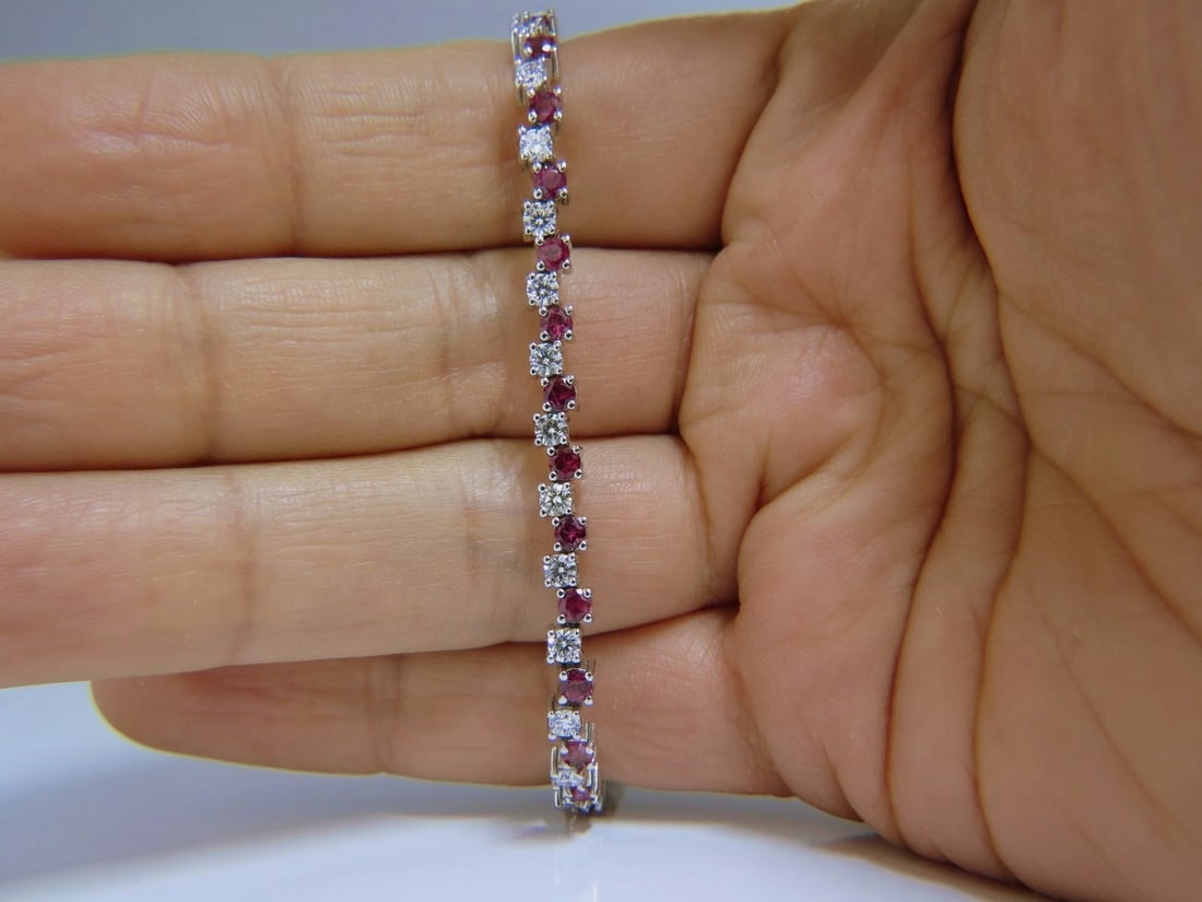 5.96ct natural ruby diamonds alternating tennis bracelet 14kt - 6