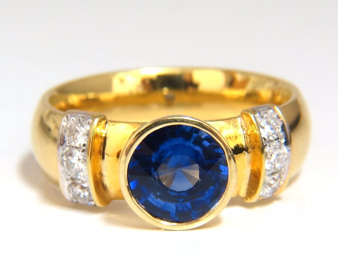 1.50ct natural vivid blue round sapphire diamonds ring 14kt Benchmark Comfort - 2