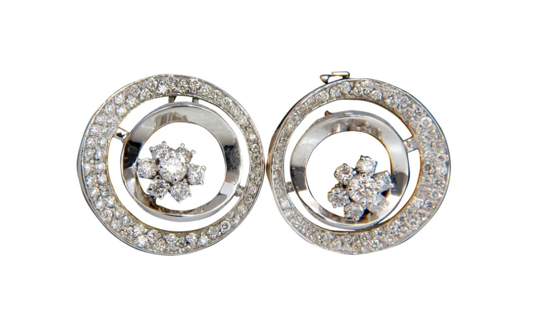 1.30ct Natural Diamonds Flower Circle Earrings 14kt Gold: Title: 1.30ct Natural Diamonds Flower Circle Earrings 14kt Gold Description: ONLY MAGNIFICENT JEWELS 1.30ct. 3D circular open cluster diamond earrings. Rounds full cut brilliant natural diamonds: VS-2