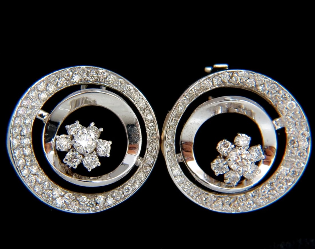 1.30ct Natural Diamonds Flower Circle Earrings 14kt Gold - 2