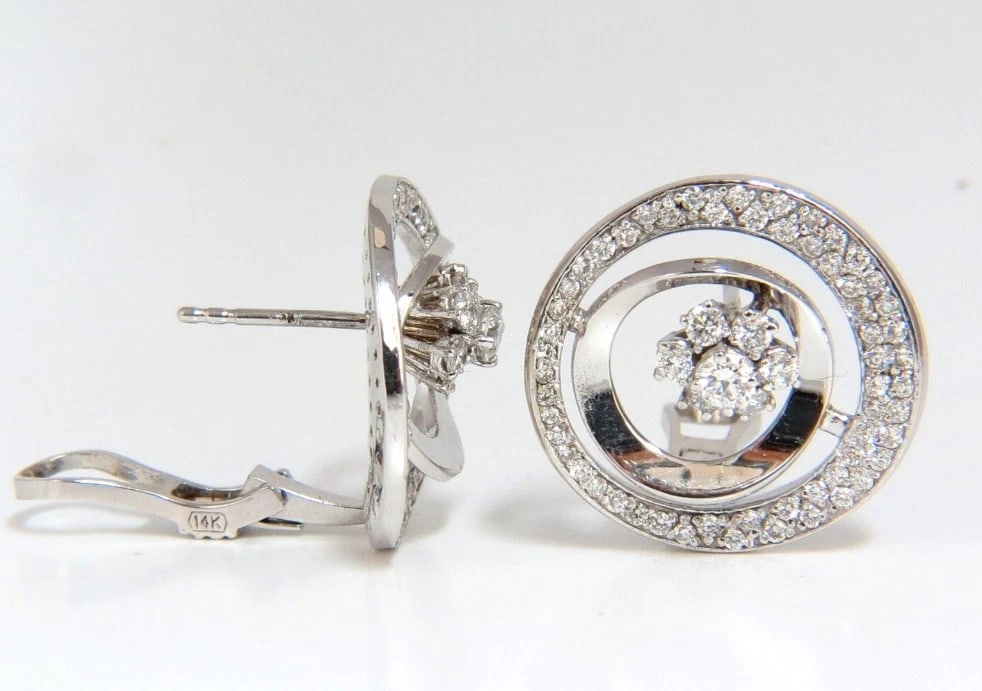 1.30ct Natural Diamonds Flower Circle Earrings 14kt Gold - 3