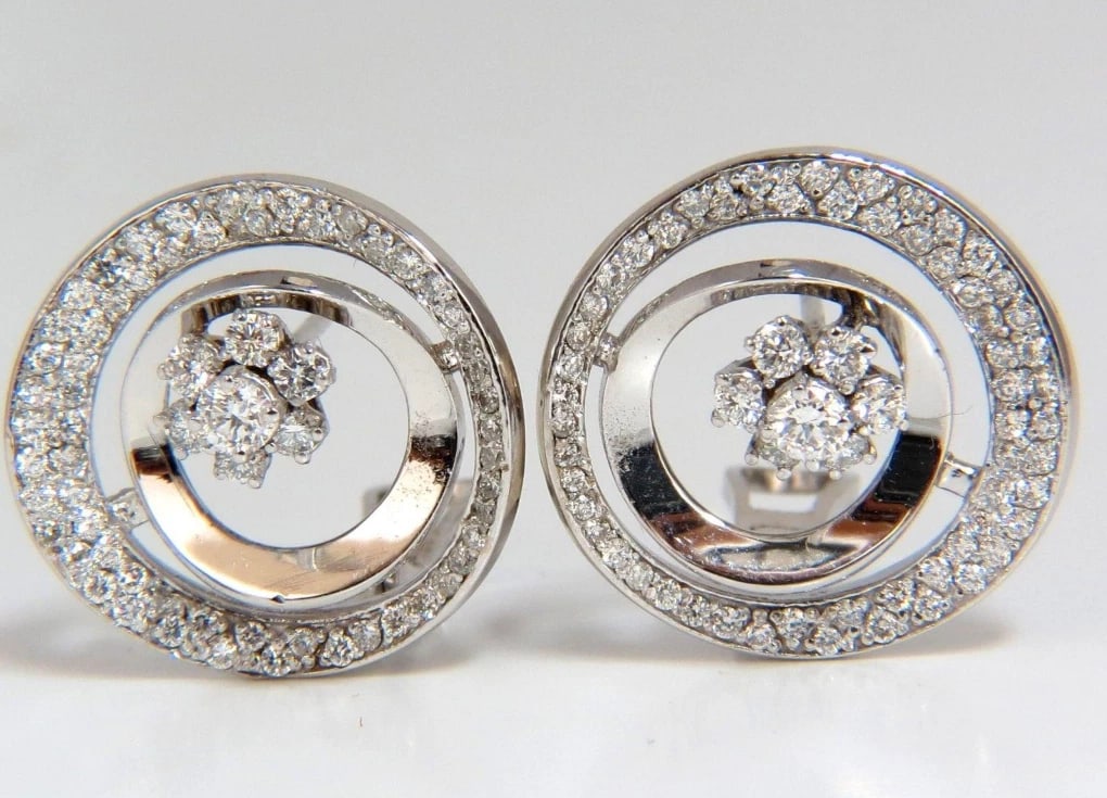 1.30ct Natural Diamonds Flower Circle Earrings 14kt Gold - 4