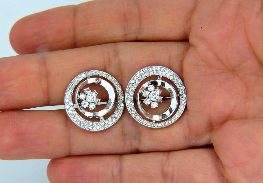 1.30ct Natural Diamonds Flower Circle Earrings 14kt Gold - 6