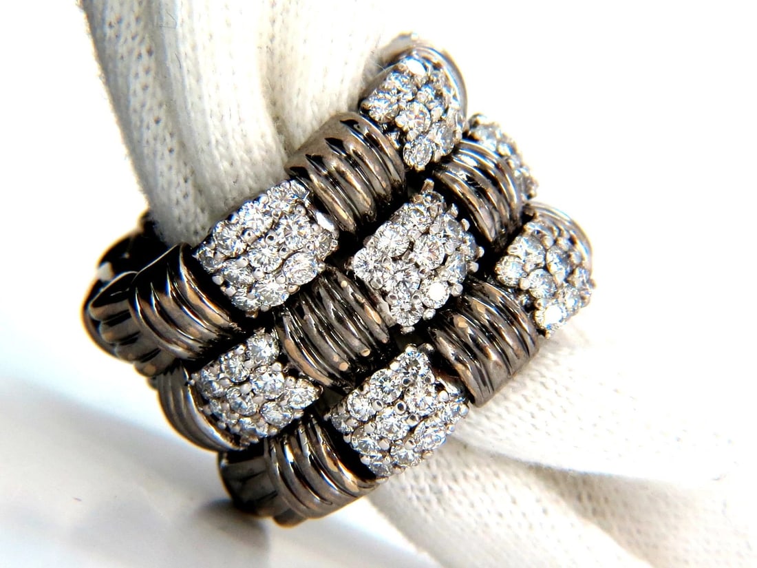 2.87CT Hinged Flex Grill Weave Cross Hatch Deco Natural Diamonds Ring 18KT - 4