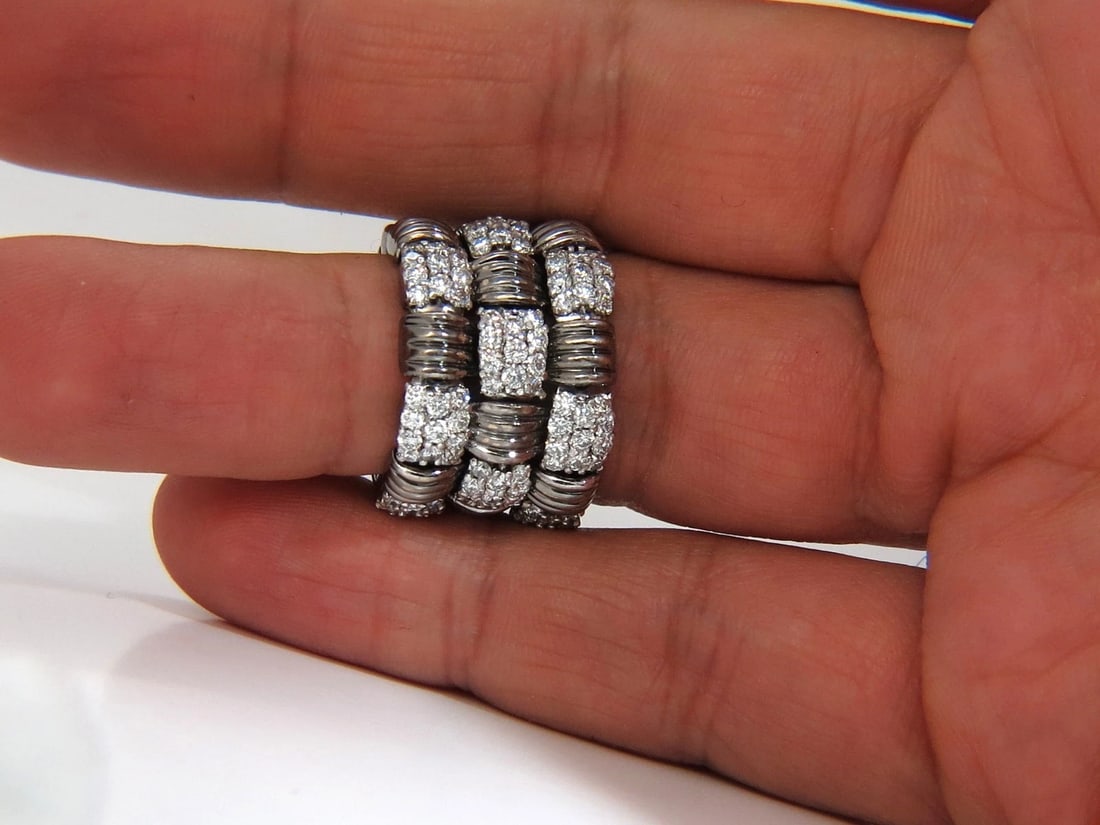 2.87CT Hinged Flex Grill Weave Cross Hatch Deco Natural Diamonds Ring 18KT - 5