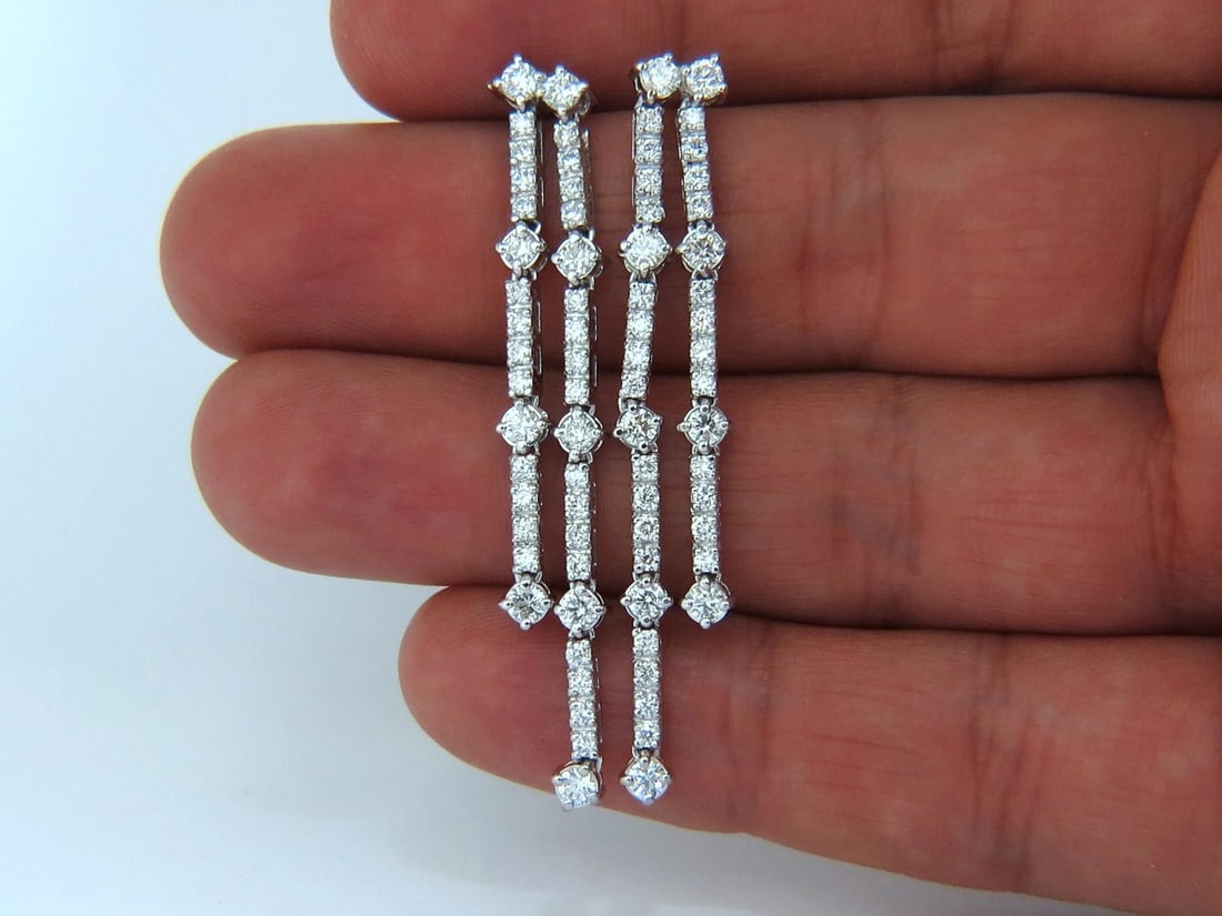 2.33ct natural round diamonds two rowed five tier dangle earrings 14kt - 3