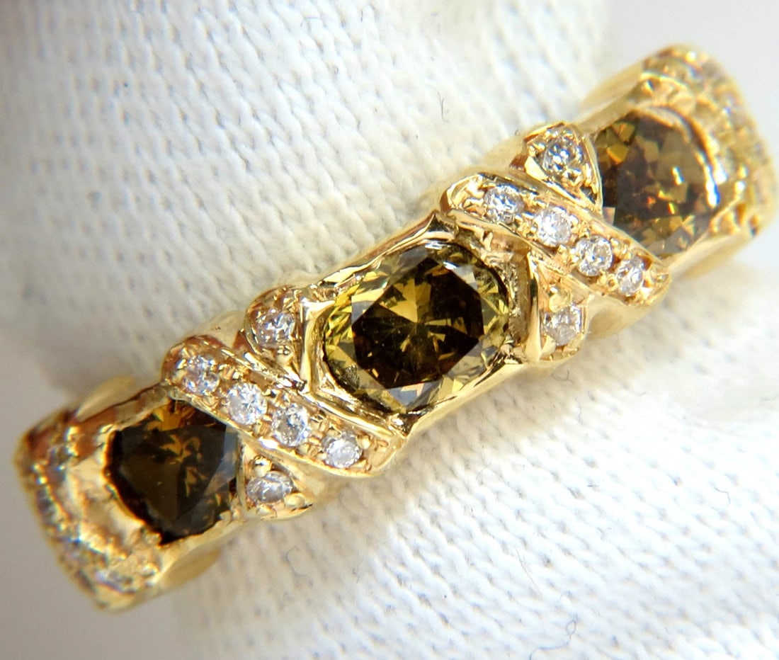 NATURAL FANCY YELLOW BROWN 1.65CT DIAMONDS "X" DECO 14KT RING: Title: NATURAL FANCY YELLOW BROWN 1.65CT DIAMONDS "X" DECO 14KT RING Description: ONLY MAGNIFICENT JEWELS "X" & Fancy's. Natural Yellow & brown diamonds ring. Center diamond: .52ct. (Oval). Side 2 dia