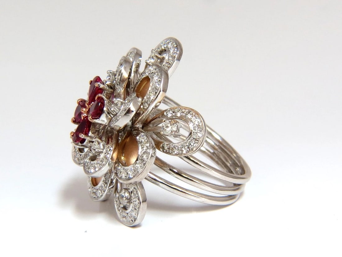 2.36Ct Natural Ruby Diamonds 4 Tier 3D Cocktail Petal Diamond Ring 18kt - 4