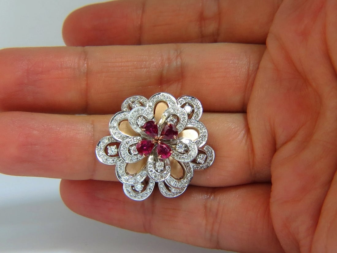 2.36Ct Natural Ruby Diamonds 4 Tier 3D Cocktail Petal Diamond Ring 18kt - 5