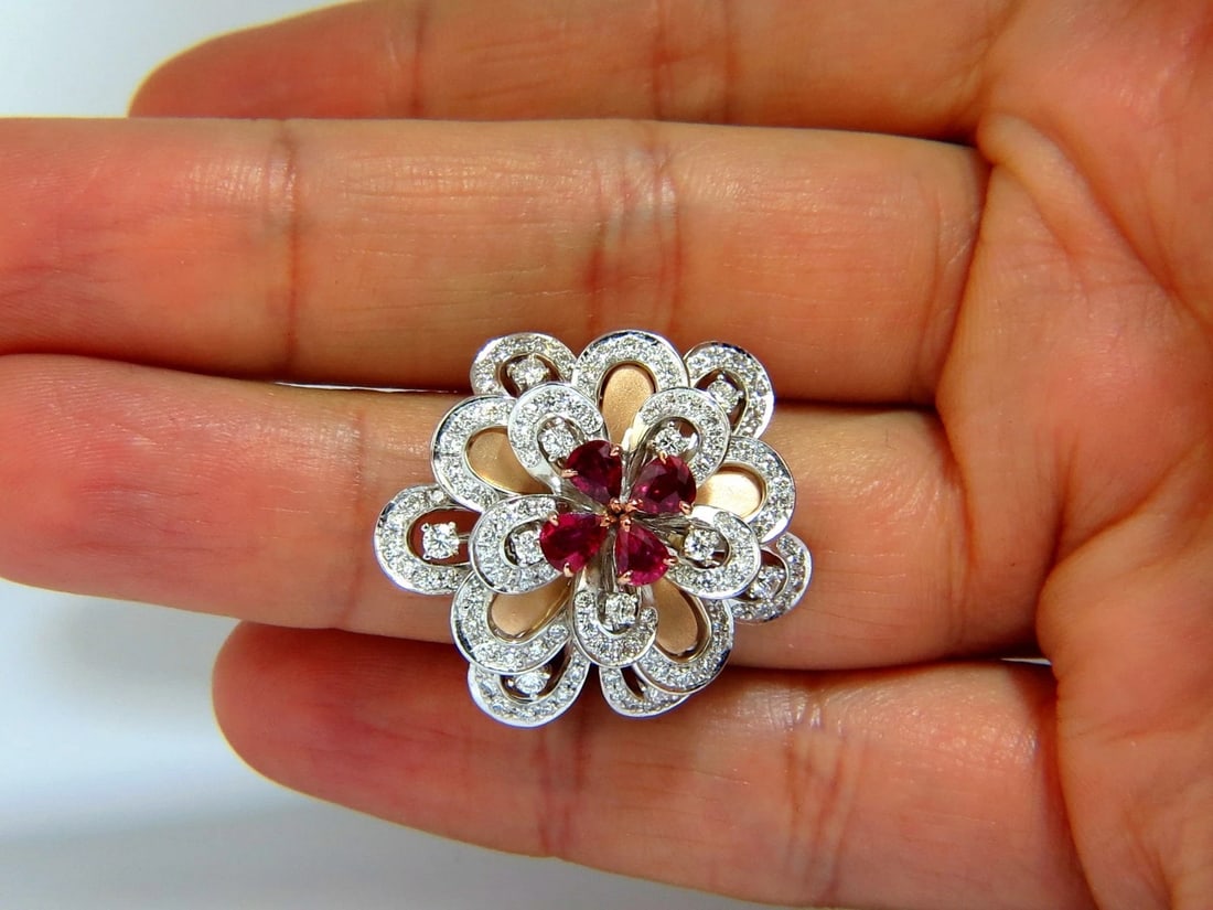 2.36Ct Natural Ruby Diamonds 4 Tier 3D Cocktail Petal Diamond Ring 18kt - 6