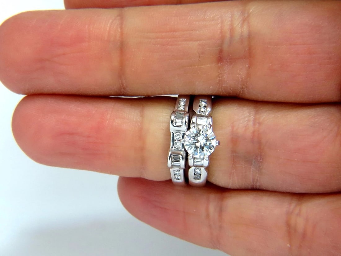 GIA Certified 1.40ct round natural diamond ring & Matching band Platinum H/VS - 4