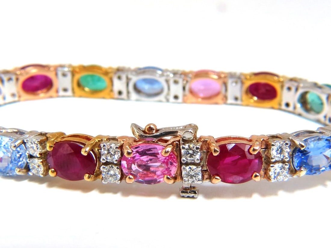 22.90ct natural sapphires emeralds ruby diamond tennis bracelet 14 karat - 2
