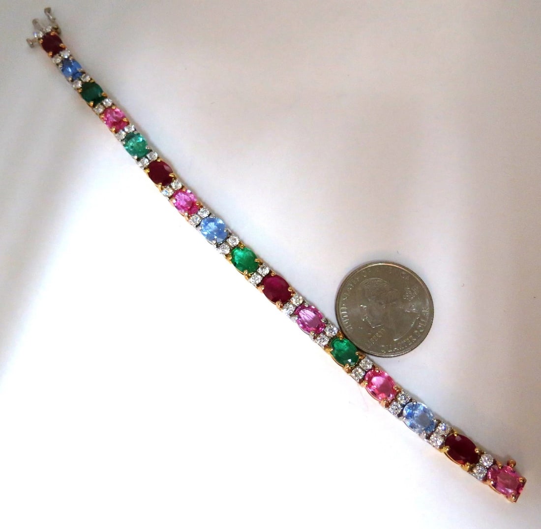 22.90ct natural sapphires emeralds ruby diamond tennis bracelet 14 karat - 4