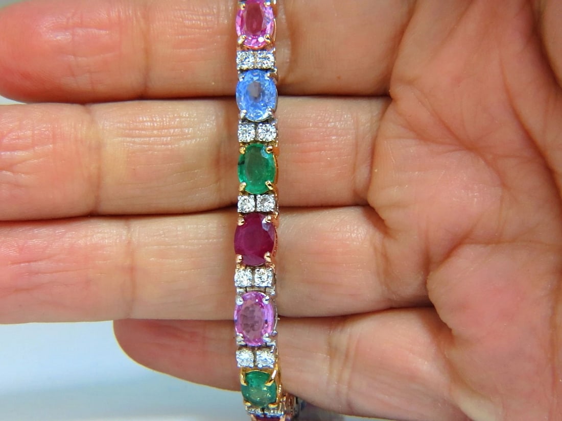 22.90ct natural sapphires emeralds ruby diamond tennis bracelet 14 karat - 5