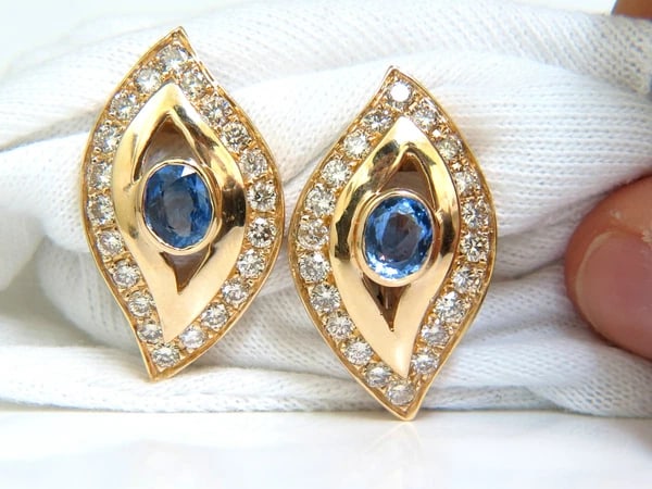 4.75CT NATURAL SAPPHIRE DIAMOND EARRINGS OMEGA CLIP 14KT CORNFLOWER - 2