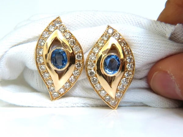 4.75CT NATURAL SAPPHIRE DIAMOND EARRINGS OMEGA CLIP 14KT CORNFLOWER - 3